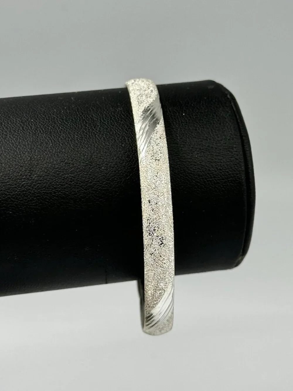 Sterling Silver Bangle Bracelet Textured Frosted Finish Lightweight Signed FAS